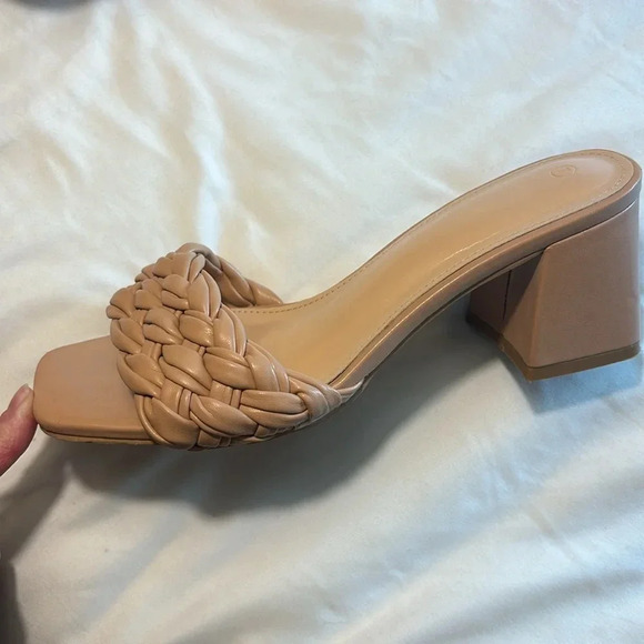 Braided Block Heeled Slide Sandals Tan/Nude Size 7 - Picture 6 of 7